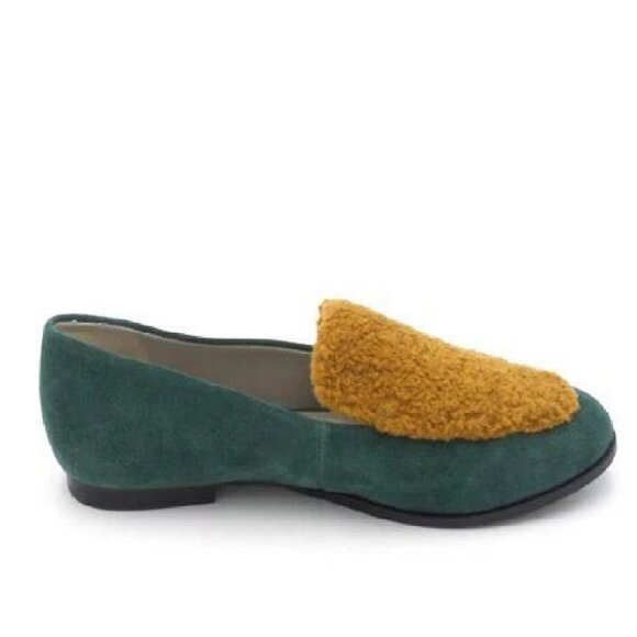Lori Goldstein Womens Suede Leather Sherpa Loafer Emerald Green - Picture 1 of 1
